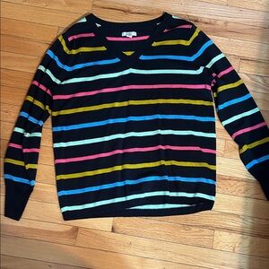 Croft & Barrow Women's V-Neck Striped Sweater - Black, Pink, Blue, Yellow